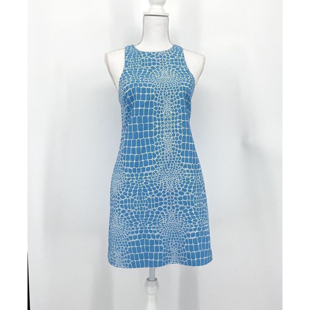 Tibi Mini Shift Racerback Dress Blue White Crocodile Print Women’s Size 2